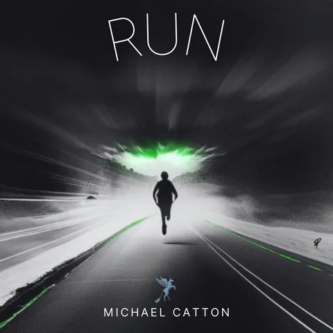 Run single cover: a runner on a dark road toward a green light